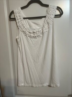 New York & Company White Ruffle Scoop Neck Tank